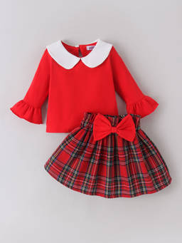 Hopscotch - Bow Applique Blouse And Skirt