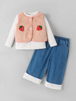 Hopscotch - Strawberry Embroidered Jeans Set