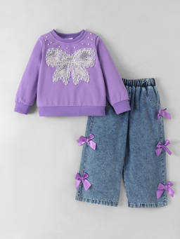 Hopscotch - Bow Applique Jeans Set