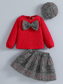 Hopscotch - Bow Applique Plaid Skirt Set