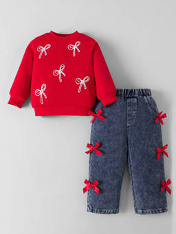 Hopscotch - Bow Applique Jeans Set