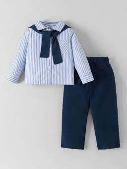 Hopscotch - Striped Shirt And Pant With Shawl