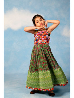 JILMIL - Girls Shoulder Straps Green Navratri Dress
