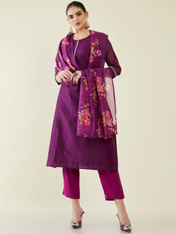 Soch - Women Pink Chiffon Solid Plain Suit Set (Set of 3)