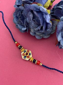 Digital Dress Room - Flower Rakhi Designs Stone Studded Navy Blue Threads Rakshasutra