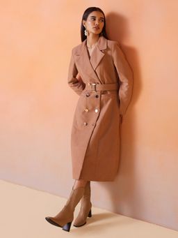 RSVP by Nykaa Fashion - Beige Solid Double Breasted Long Overcoat