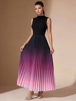Styli - Women Black Ombre High Neck Sleeveless A Line Maxi Dress