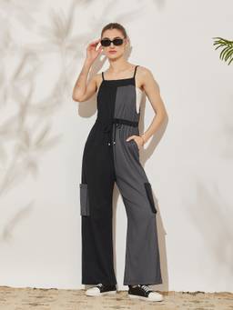 Miss Chase - Women Black and Grey Dual Tone Cotton Jumpsuit