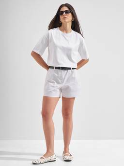 TOKYO TALKIES - White Pure Cotton Round Neck Solid/Plain Boxy Fit T-shirt