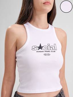 TOKYO TALKIES - White Cotton Blend Round Neck Printed Slim Fit Crop Top
