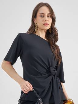 TOKYO TALKIES - Black Polyester Blend Round Neck Solid/Plain Regular Fit Top