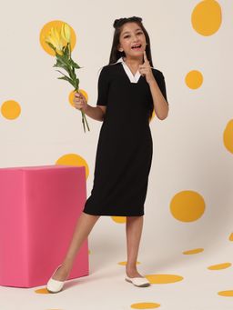 Cherry & Jerry - Black Solid/Plain Collar Neck Dress