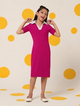 Cherry & Jerry - Pink Solid/Plain Collar Neck Dress