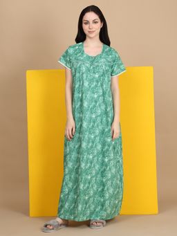 Sweet Dreams - Women Green Cotton Full Length Nightdress