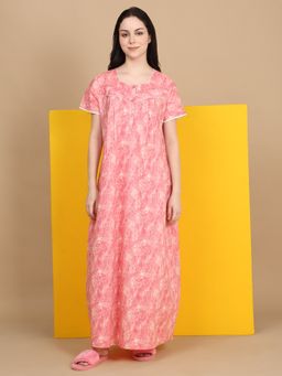 Sweet Dreams - Women Pink Cotton Full Length Nightdress