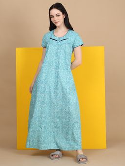 Sweet Dreams - Women Blue Cotton Full Length Nightdress