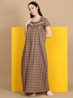 Sweet Dreams - Women Brown Cotton Full Length Nightdress