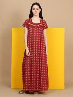 Sweet Dreams - Women Maroon Cotton Full Length Nightdress