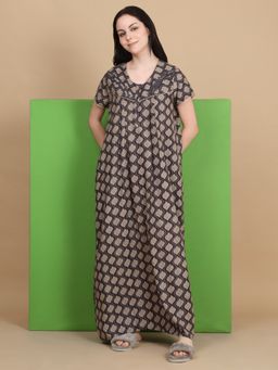 Sweet Dreams - Women Brown Printed Full Length Nightdress