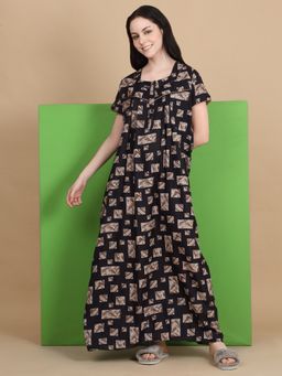 Sweet Dreams - Women Black Printed Full Length Nightdress