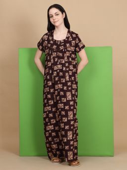 Sweet Dreams - Women Wine Printed Full Length Nightdress