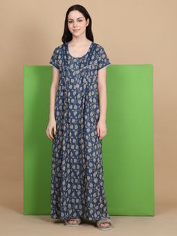 Sweet Dreams - Women Blue Printed Full Length Nightdress