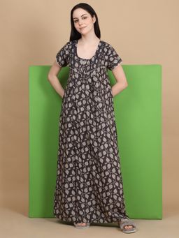 Sweet Dreams - Women Brown Printed Full Length Nightdress