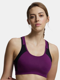 Jockey - 1380 Wirefree Padded Cotton Elastane Active Bra - Gloxinia and Black (3XL)