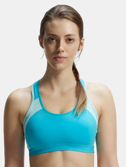 Jockey - 1380 Wirefree Padded Cotton Elastane Active Bra - Teal and Mint (3XL)