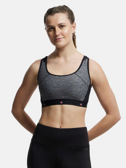 Jockey - AP20 Wirefree Padded Tactel Nylon Elastane Racer Back Sports Bra-Black Melange