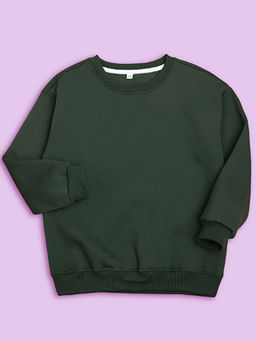 Nusyl - Unisex Olive Solid Round Neck Sweatshirts