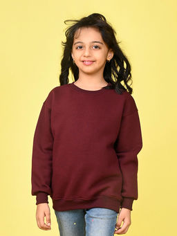Nusyl - Girls Burgundy Solid Oversized Baggy Sweatshirt