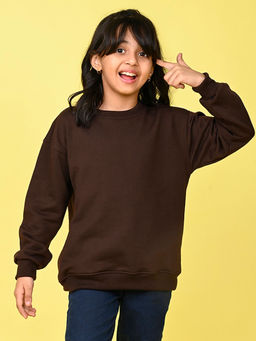 Nusyl - Girls Brown Solid Oversized Baggy Sweatshirt