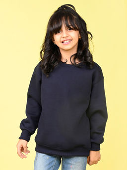 Nusyl - Girls Navy Blue Solid Oversized Baggy Sweatshirt