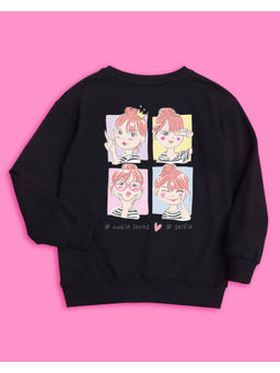 Nusyl - Girls Black Selfie Printed Sweatshirts