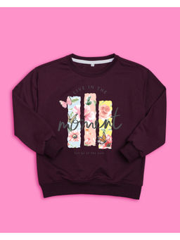 Nusyl - Girls Burgundy Moment Printed Sweatshirts