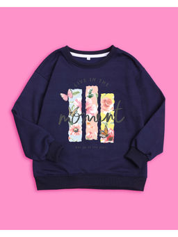 Nusyl - Girls Navy Blue Moment Printed Sweatshirts