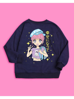 Nusyl - Girls Navy Blue Girl Printed Sweatshirts
