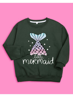 Nusyl - Girls Olive Mermaid Printed Sweatshirts