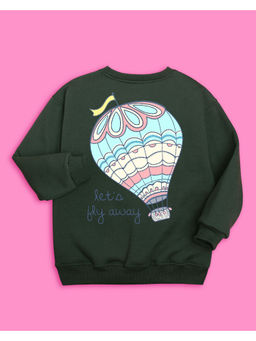 Nusyl - Girls Olive Graphic Printed Sweatshirts