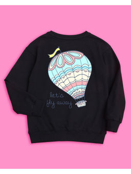Nusyl - Girls Black Graphic Printed Sweatshirts