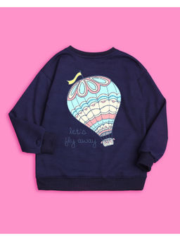 Nusyl - Girls Navy Blue Graphic Printed Sweatshirts