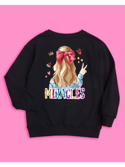 Nusyl - Girls Black Miracles Printed Sweatshirts