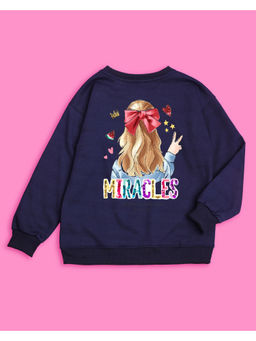 Nusyl - Girls Navy Blue Miracles Printed Sweatshirts
