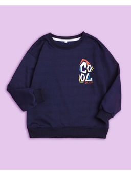 Nusyl - Unisex Navy Blue Cool Printed Round Neck Sweatshirts