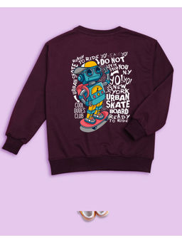 Nusyl - Unisex Burgundy Robot Printed Round Neck Sweatshirts