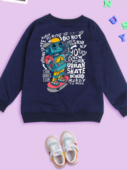 Nusyl - Unisex Navy Blue Robot Printed Round Neck Sweatshirts