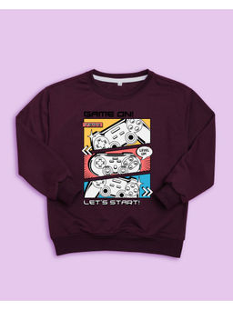 Nusyl - Unisex Burgundy Game On Printed Round Neck Sweatshirts