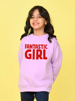 Nusyl - Girls Lilac Fantastic Girl Text Printed Round Neck Oversized Sweatshirt