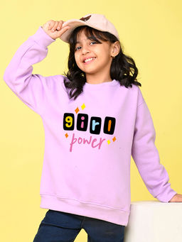 Nusyl - Girls Lilac Girl Power Text Printed Round Neck Oversized Sweatshirt